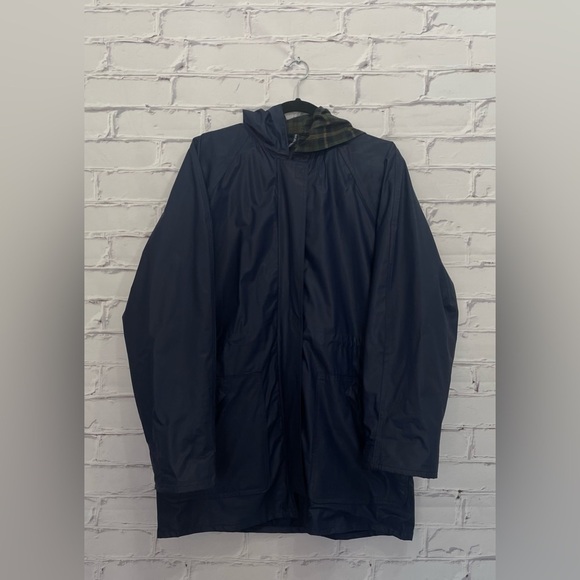 totes Other - Totes Navy Blue Rain Coat with Hood and Plaid Lining Size Small